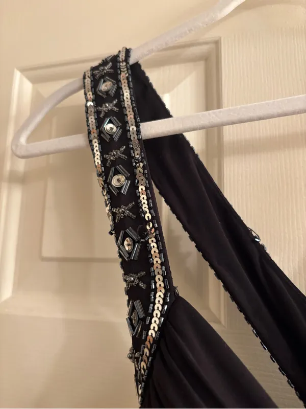 Adrianna Papell Black Maxi Gown with Silver Beading - Image 4