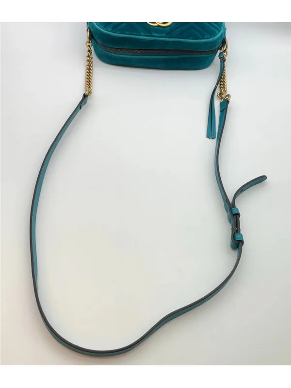 Gucci Teal Quilted Velvet GG Marmont Crossbody Bag - Image 5