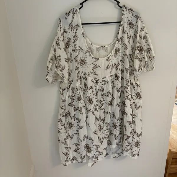 Free People Belezza Printed Babydoll Mini Dress Cream Scoop Neck Size Large - Image 3
