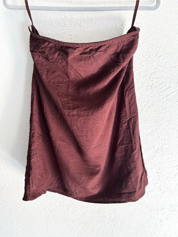 Anthropologie Celandine Linen-Blend Strapless Mini Dress Chocolate Brown Medium - Image 3
