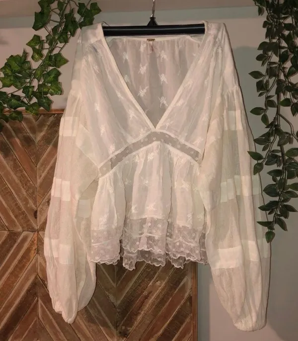Free People White Balloon Sleeve Shirt - Image 2