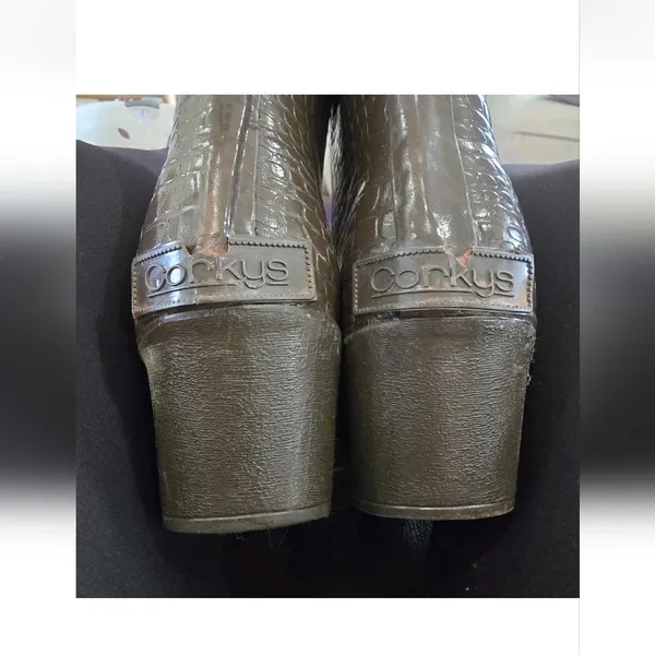 Corkys Women's Rain Tall Boots Crockodile Brown Green Size 7 Rubber Western Work - Image 4