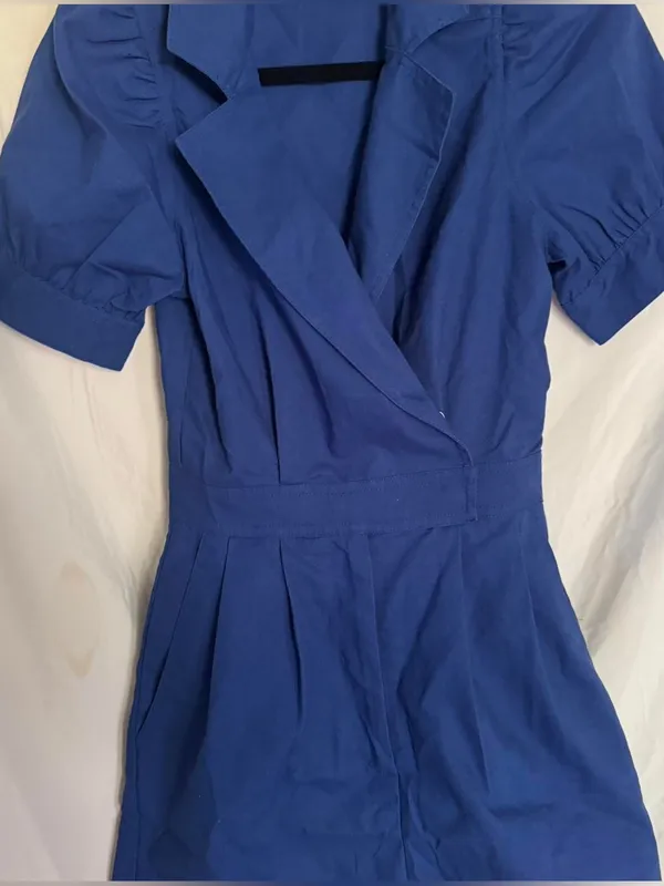 Cotton/linen blend puff sleeve Cobalt Royal blue Romper from Avara boutique - Image 4