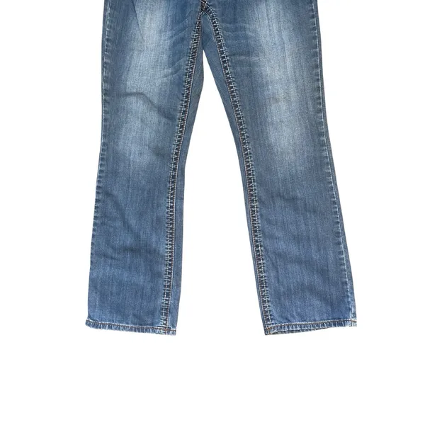 Women's Y2K Rhinestone Embellished Pocket Denim Blue Jeans Boot Cut Stretch Size - Image 2