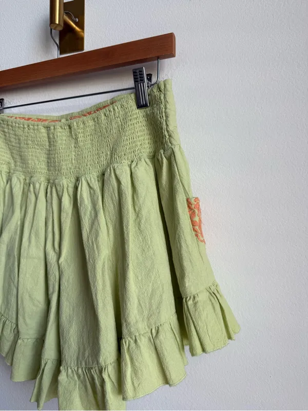Free People FP One Mexico City Embroidered Ruffle Shorts Green Orange Medium - Image 5