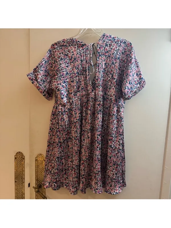 Lulus Express Yourself Blush Pink Floral Print Satin Babydoll mini Dress medium - Image 7