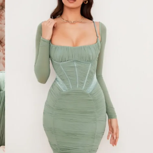 House of CB Freyja Green Gathered Corset Dress - Size L+‎ - Image 8