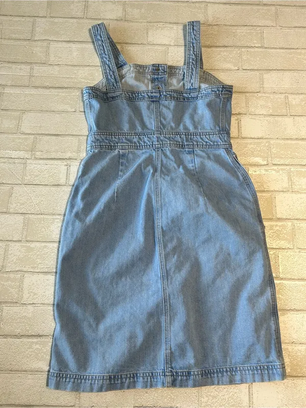 Topshop button up Denim Pinafore dress in Light Wash Size 6 - Image 3