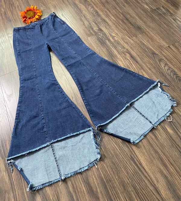 FOR THE REPUBLIC Hi-Low Raw Hem Bell Bottom Jeans | 6 - Image 4