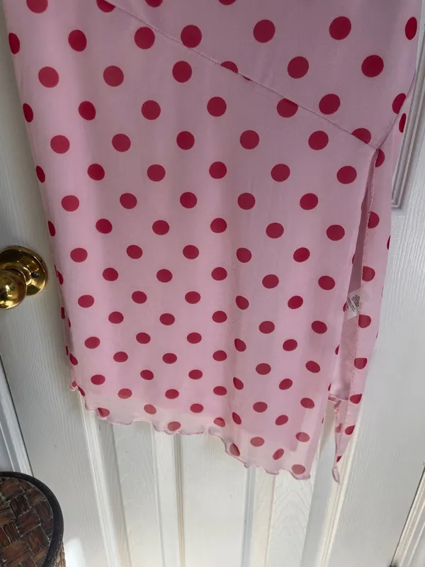 See You Monday Pink Coquette Cottagecore with Red Polka Dot Midi Strapless Dress - Image 3