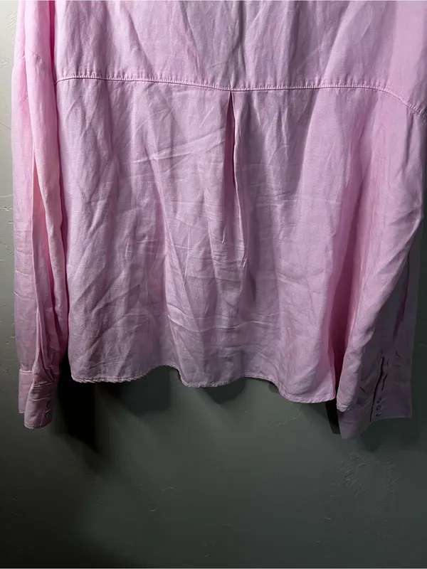 Zara Linen Blend Pink Oversized Cropped Button Down Travel Vacation Preppy Shirt - Image 7