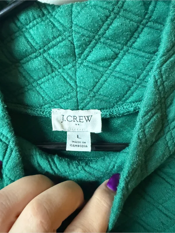 J.Crew Green Quilted Cowl Neck Pullover Sweater Size Large - Image 4