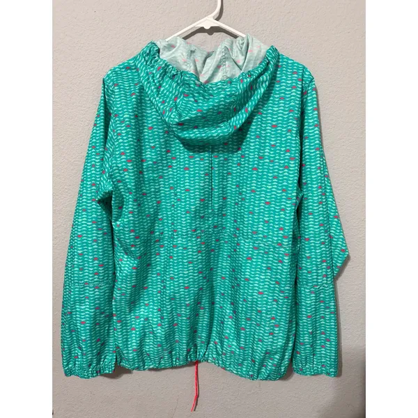 Columbia Womens Windbreaker L Teal Pink Geometric Full Zip Hooded Jacket Rain - Image 2