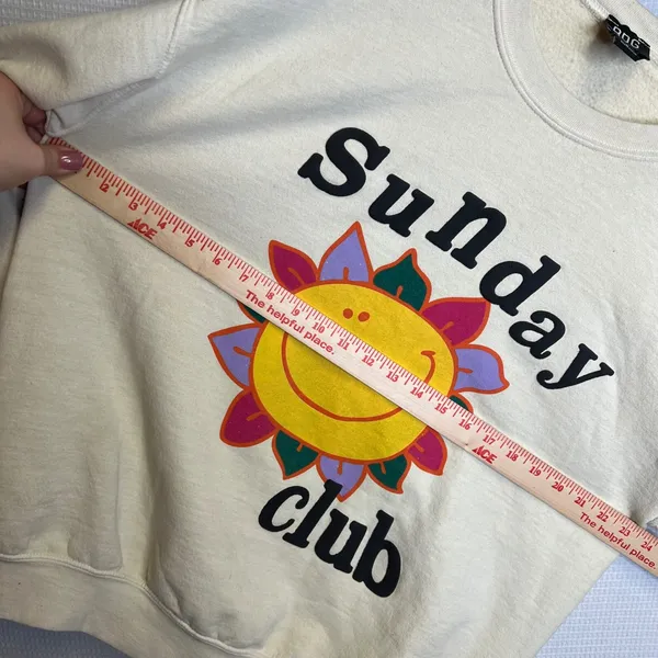 BDG Urban Outfitters Sunday Club Smiley Sun Graphic Sweatshirt Cream Women Small - Image 6