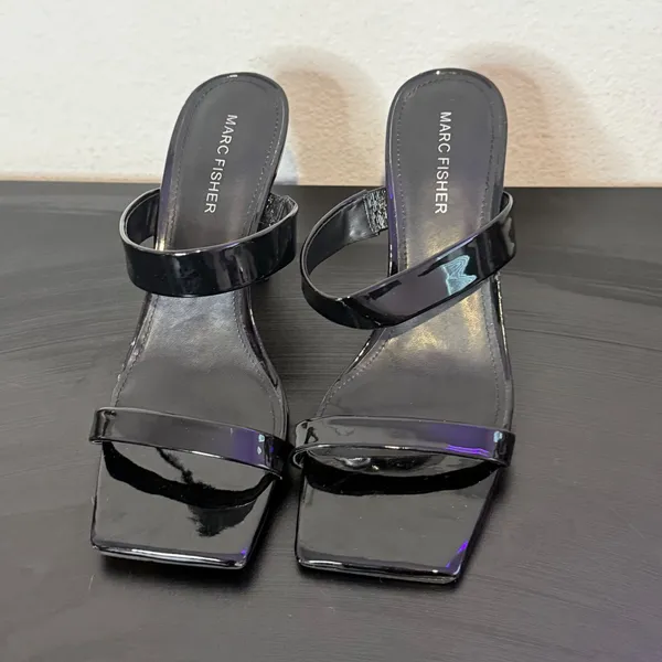 Marc Fisher Black Patent Square Toe Heeled‎ Slide Sandals Womens 8 M Zasha - Image 2