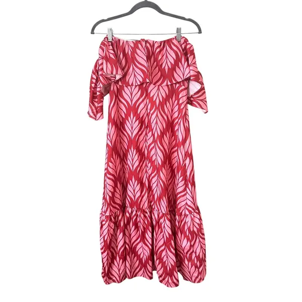 PETAL & PUP Neoma Strapless Patterned Midi‎ Dress Pink Small - Image 3