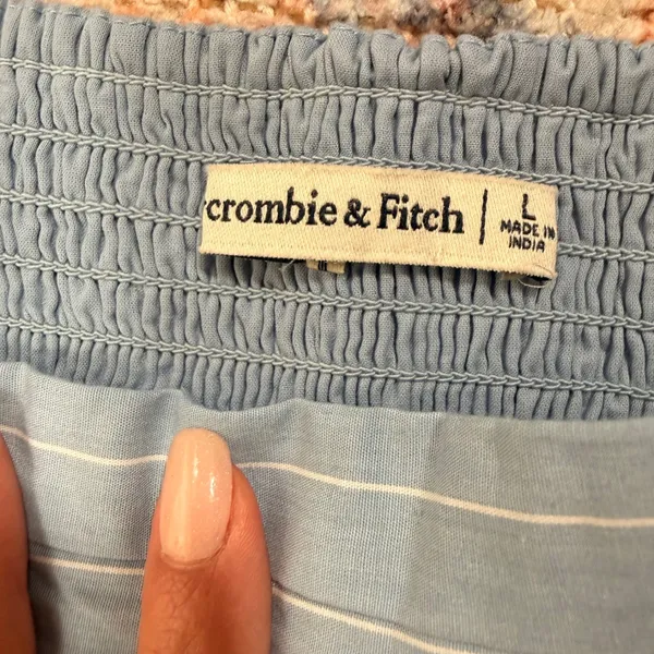 Abercrombie & Fitch Emerson Poplin Pin Stripe Puff Sleeve Mini Dress Size Large - Image 10