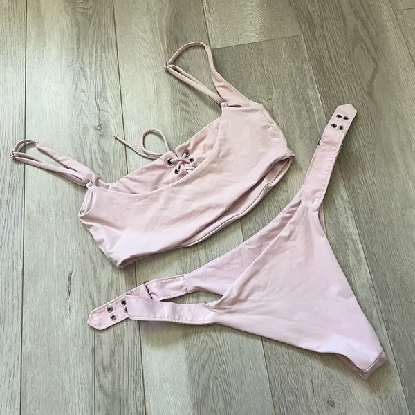 Frankies Bikinis Bikini corset pullover cheeky buckle womens Pink (medium) swim - Image 2