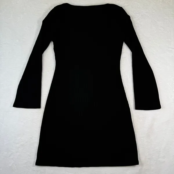 Reformation‎ Jeans Womens Black Ribbed Keyhole Bell Sleeve Mini Dress Size S USA - Image 8