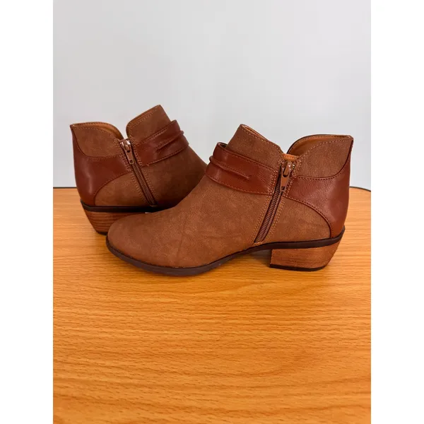 B.O.C by Born boots women's 7 ankle side zip western buckle vegan leather brown - Image 6