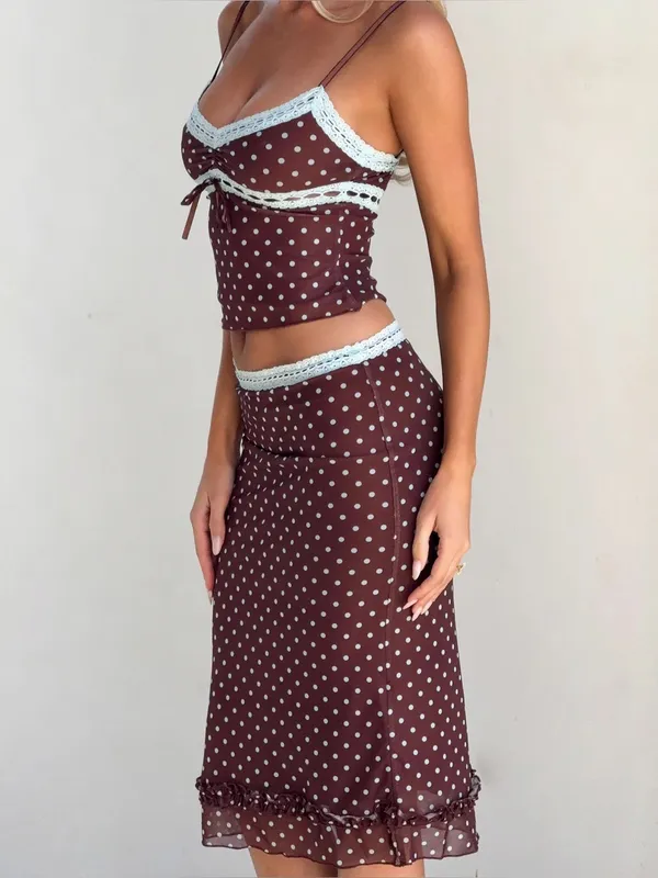 Nwot Tiger Mist Polka Dot Amara Lace Skirt Set Xxs - Image 2