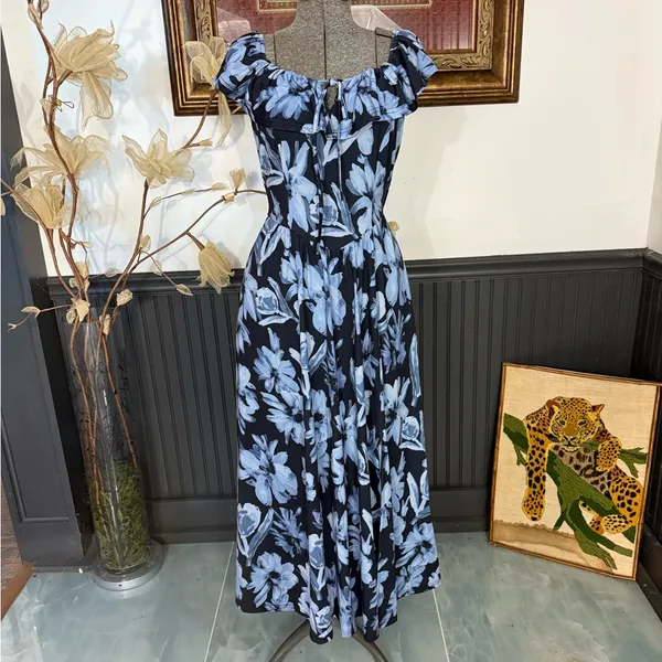 NWT Grace Karin Empire Waist Off Shoulder Floral Maxi Dress ~ Size M 💚🍄 - Image 3