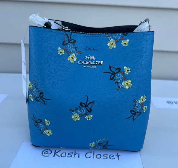 Coach Mini Town Bucket Bag With Floral Bow Print -Blue Multi - Image 3