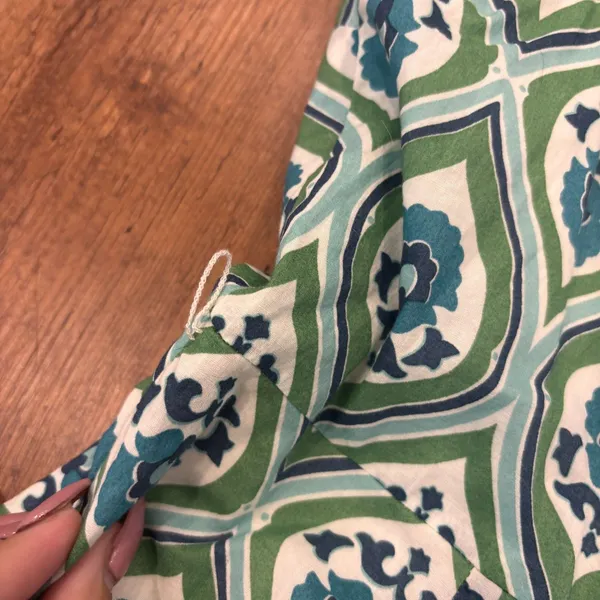 Boden Green/Blue Medallion Pattern Dress Size 14 Short Sleeve Knee Length Cotton - Image 7