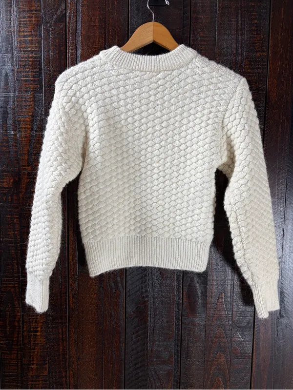 Mango Cream Textured Thick Crewneck Sweater Small - Image 6