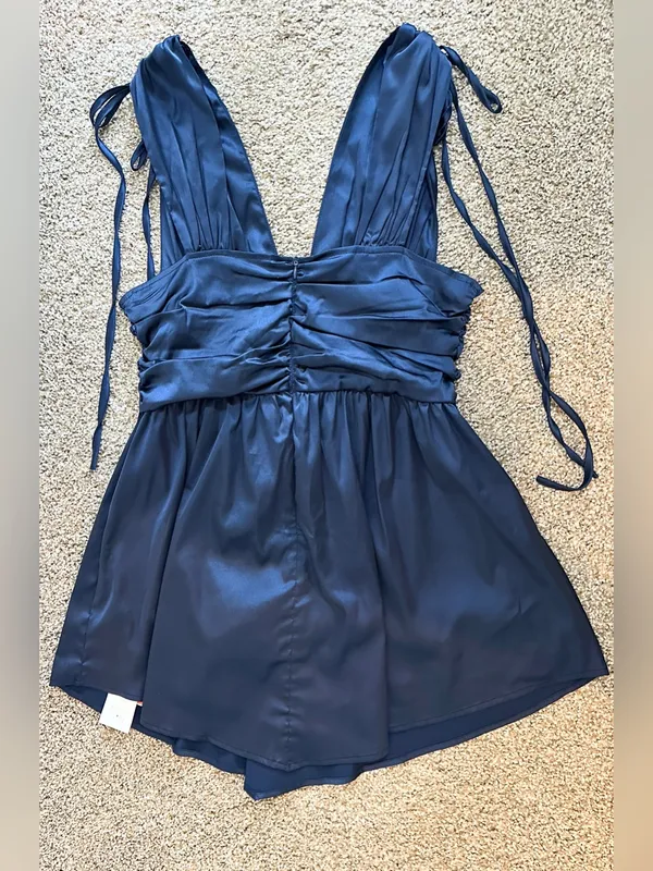 NWT Cider Solid Satin Ruched Mini Dress – Navy Blue – XL - Image 9