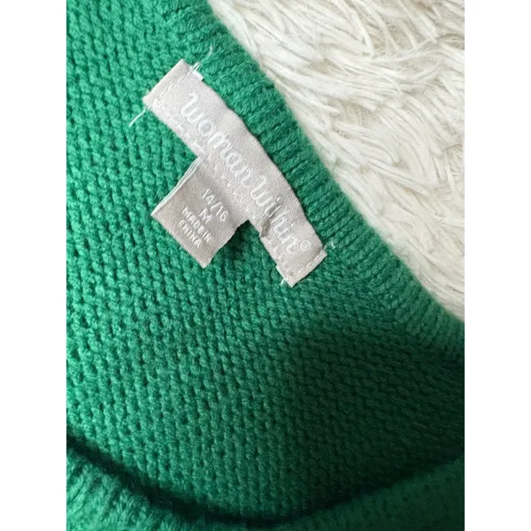 Woman Within Green Schnauzer Dog‎ Santa Hat Christmas Sweater Size 14/16 - Image 3