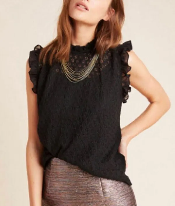 Anthropologie Blue Tassel Nancy Black Embroidered Top - Image 2