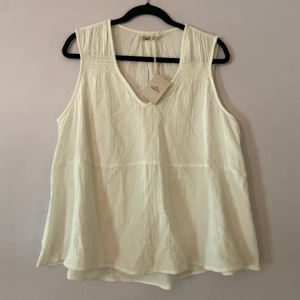 NWT Faherty White Dream Cotton Gauze Ainsley Sleeveless Blouse Minimalist Large - Image 2