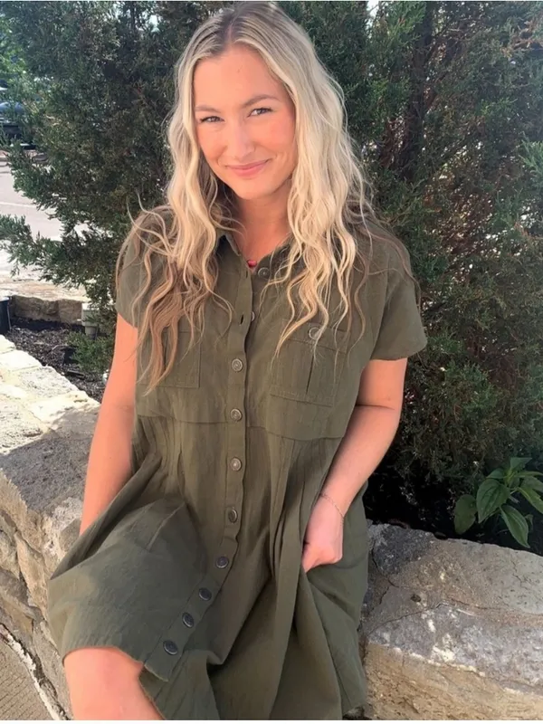 Free People Ronnie Cotton Poplin Mini Shirtdress in Garden Snake Green M - Image 9