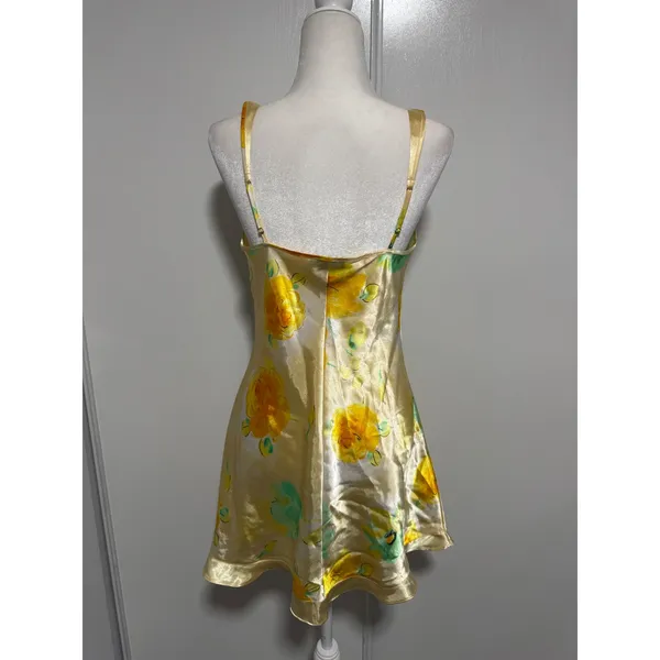 Jones New York Yellow Floral Satin Chemise Nightgown Slip Dress Medium - Image 2