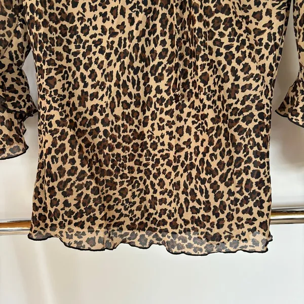 Y2K Leopard Animal Print Career Top Slinky 2000s Blouse Cheetah Girls Medium - Image 8