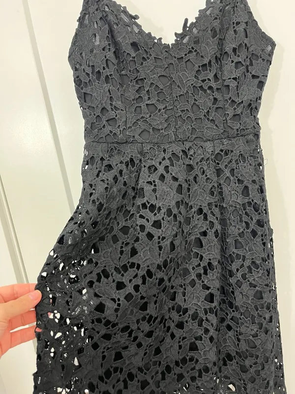 ASTR Small Black Eyelet Lace Cutout Midi Dress - Image 5