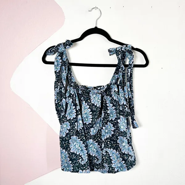 J. Crew Womens Blue Ruffle‎ Tie Shoulder Blouse Top Size Medium - Image 2