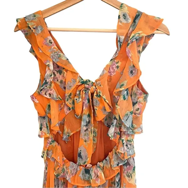 Lauren Conrad Womens Ruffle Floral Midi Dress Size S Cottage Boho Romantic - Image 6
