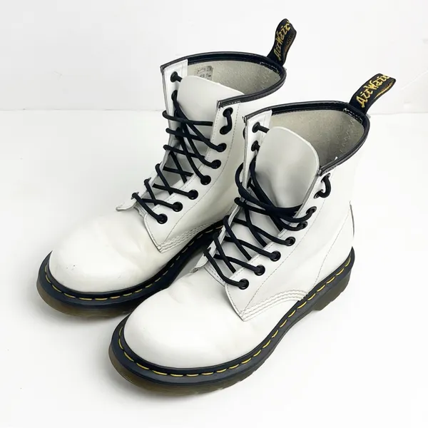 DR. MARTENS White Leather Lace Up Combat Boots 7 Grunge Biker Moto Minimalist - Image 8