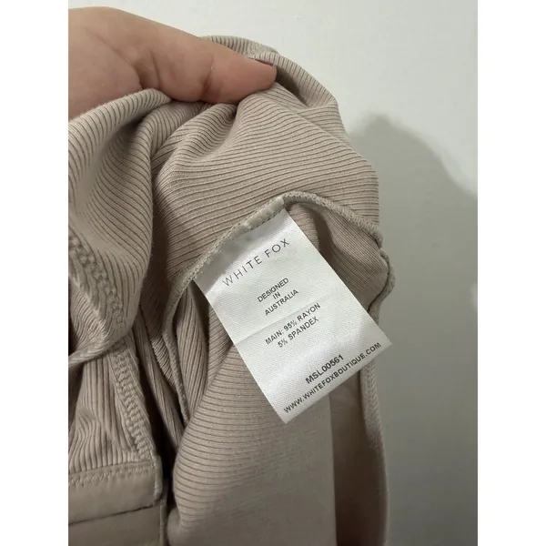 White Fox Ribbed Long Sleeve Body Suit Button Front Beige Small Rayon - Image 5