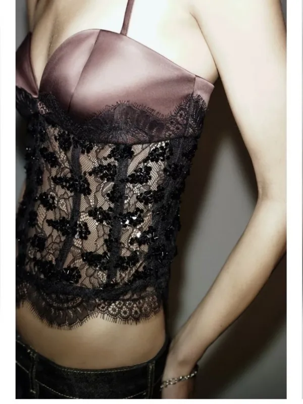 Zara Sequin Lace Corset Top (S) - Image 3