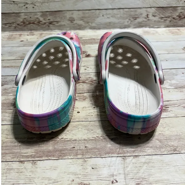 Crocs Classic Pastel Tie-Dye Graphic Clogs Men's 5 Women's 7Pink Blue Purple - Image 2
