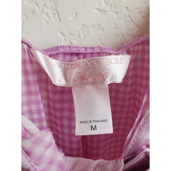 Victoria's Secret Babydoll Women Medium Bow Slip Semi Sheer Cami Pink Silky Trim - Image 5