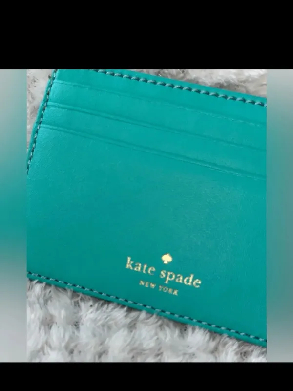 KATE SPADE Turquoise Robin's Egg Blue Pebbled Leather Card Case - Image 2