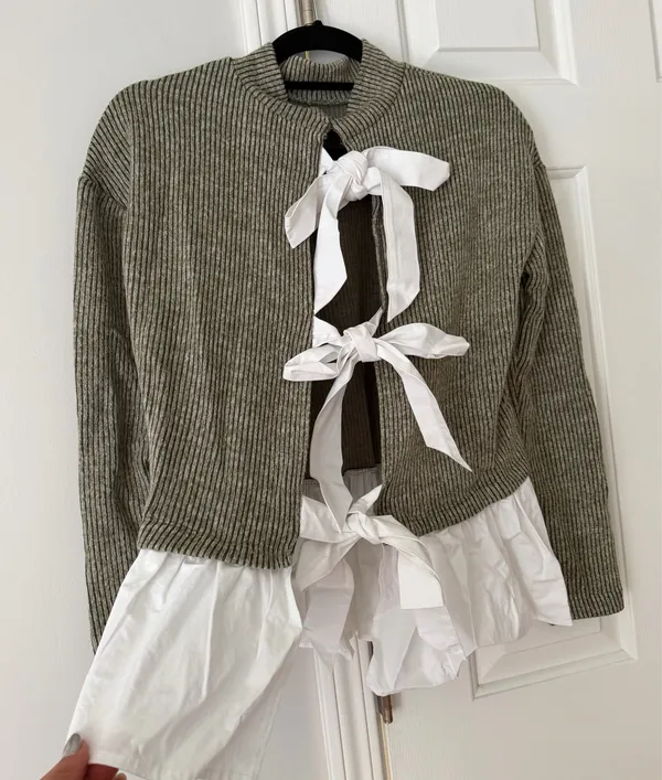 Anthropologie Maeve Bow-Back Twofer Oversized Top/Sweatshirt, Size XS - Image 11