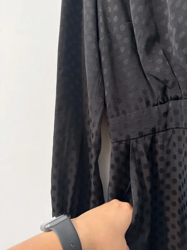 Ali‎ Jay Jumpsuit Size Medium Black Polka Dot Long Sleeve Pocket Mob Wife Retro - Image 7