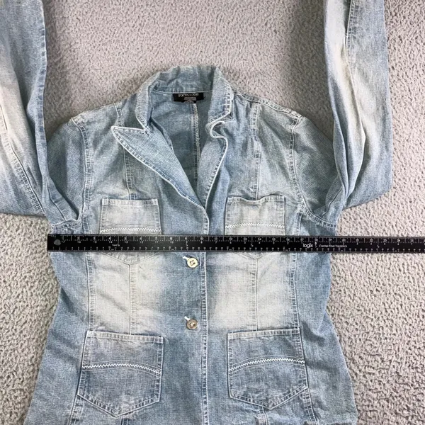 Vtg Focus 2000 Denim Blazer‎ Women M Light Wash 2 Button 4 Pocket Utility Jacket - Image 11