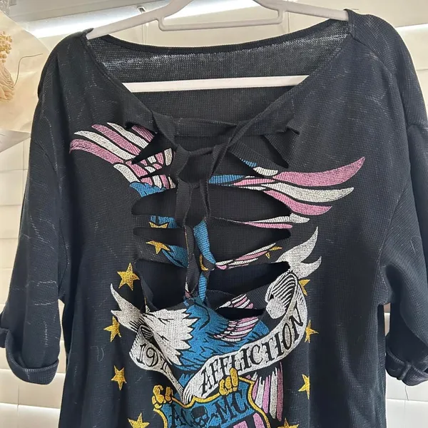 Affliction eagle graphic cutout burnout wash maxi tshirt dress Y2K grunge Small - Image 3