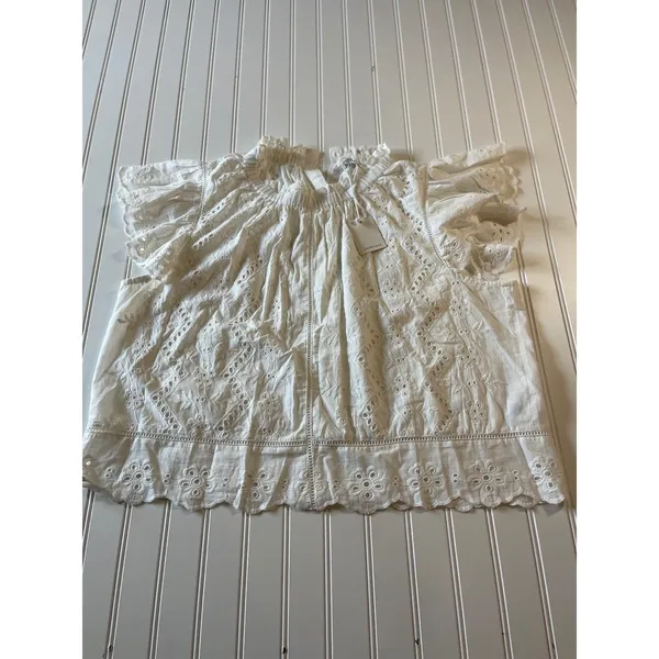 Jennifer & Grace White Eyelet Blouse Embroidery Ruffle Cap‎ Sleeve XL NWT - Image 2